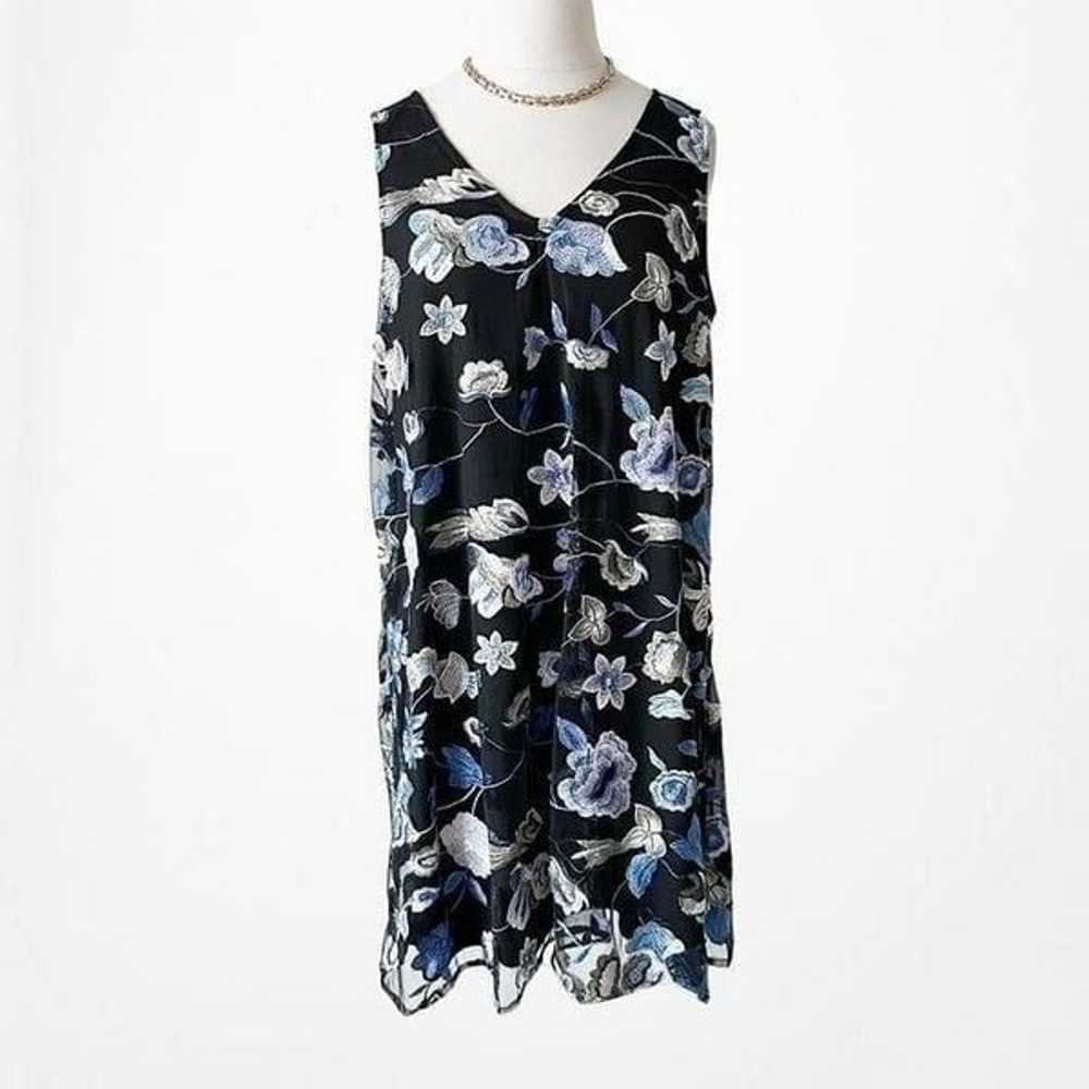 Blue Black V-Neck Floral Tunic Tank Knee Length F… - image 5