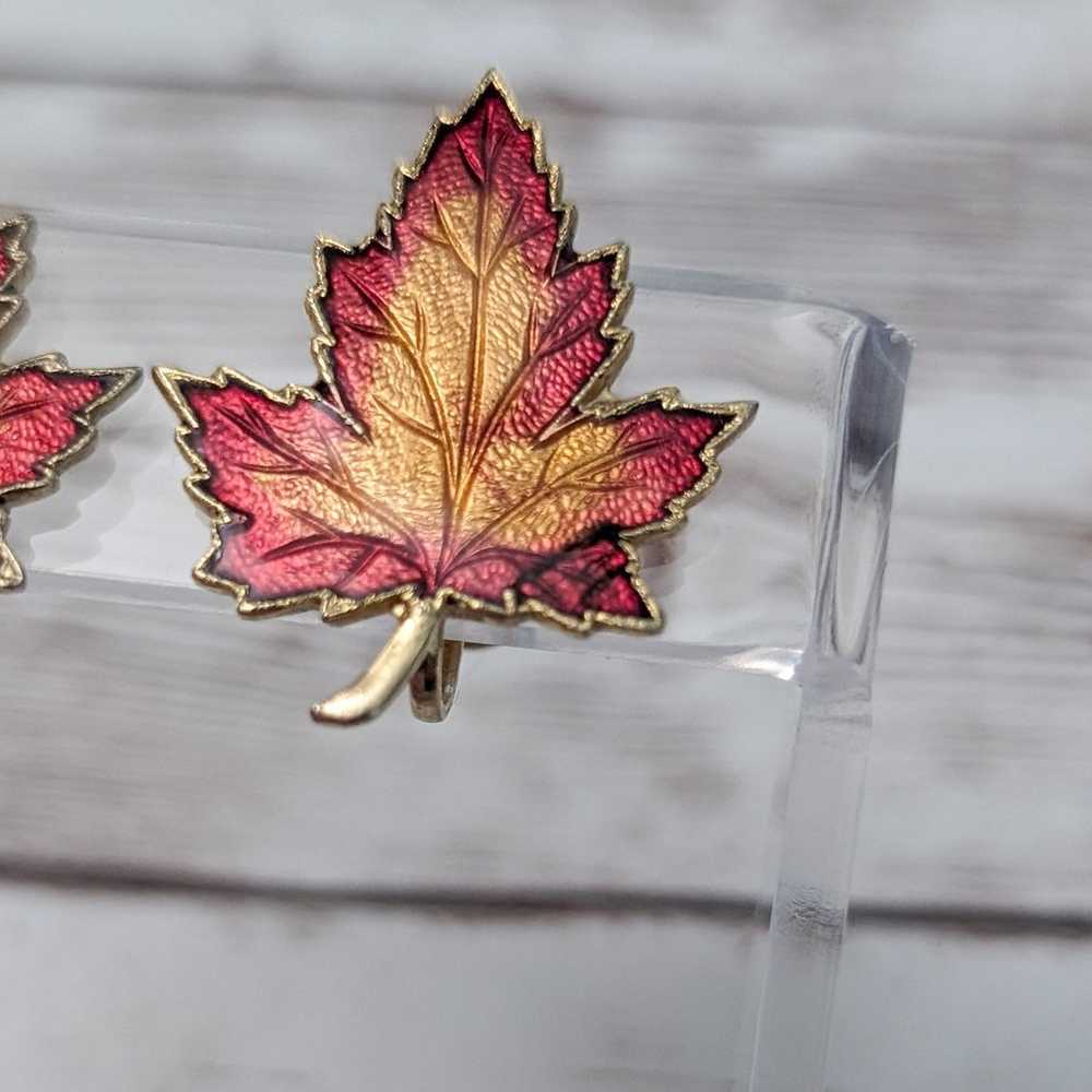 Vintage Screw On Earrings - Statement Fall Leaf - image 2