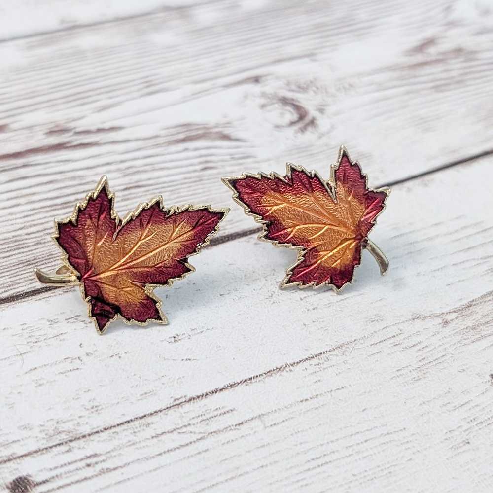 Vintage Screw On Earrings - Statement Fall Leaf - image 4