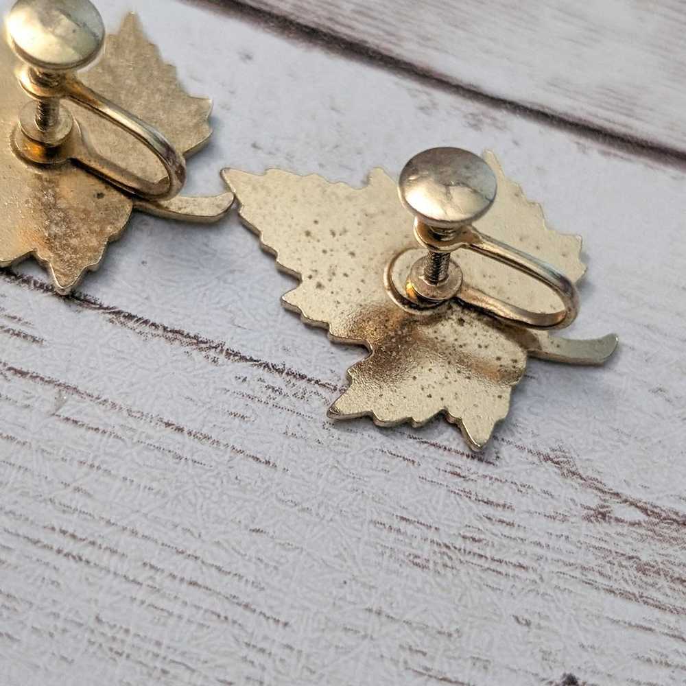 Vintage Screw On Earrings - Statement Fall Leaf - image 6