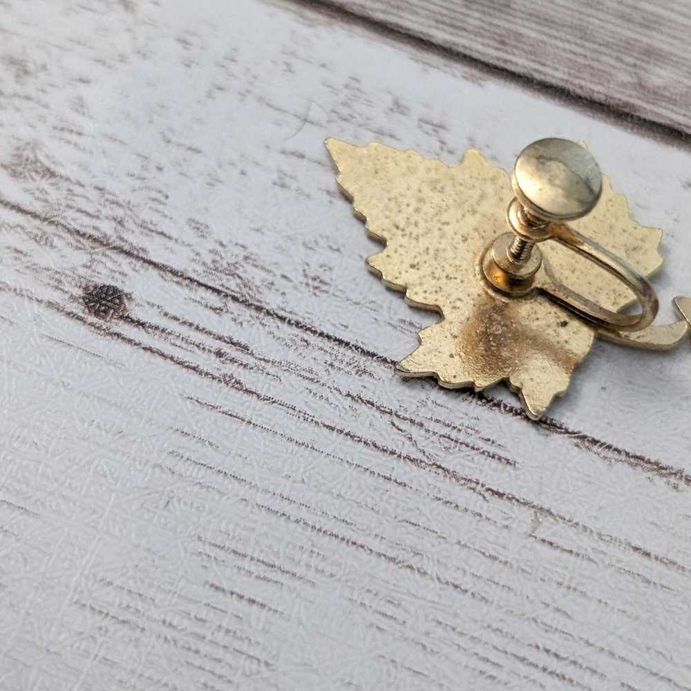 Vintage Screw On Earrings - Statement Fall Leaf - image 7