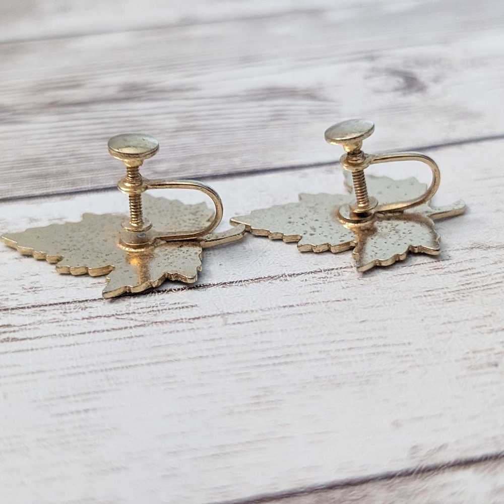 Vintage Screw On Earrings - Statement Fall Leaf - image 8