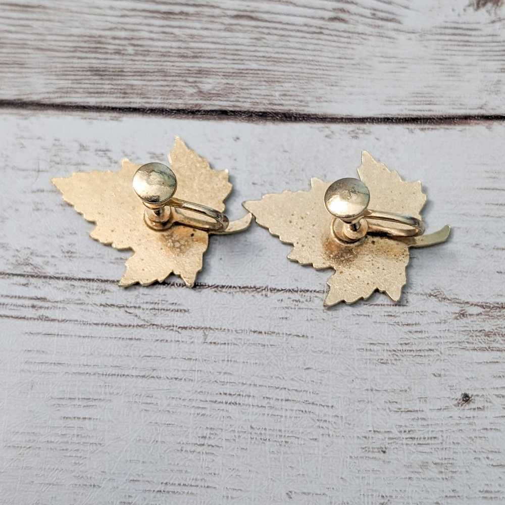 Vintage Screw On Earrings - Statement Fall Leaf - image 9