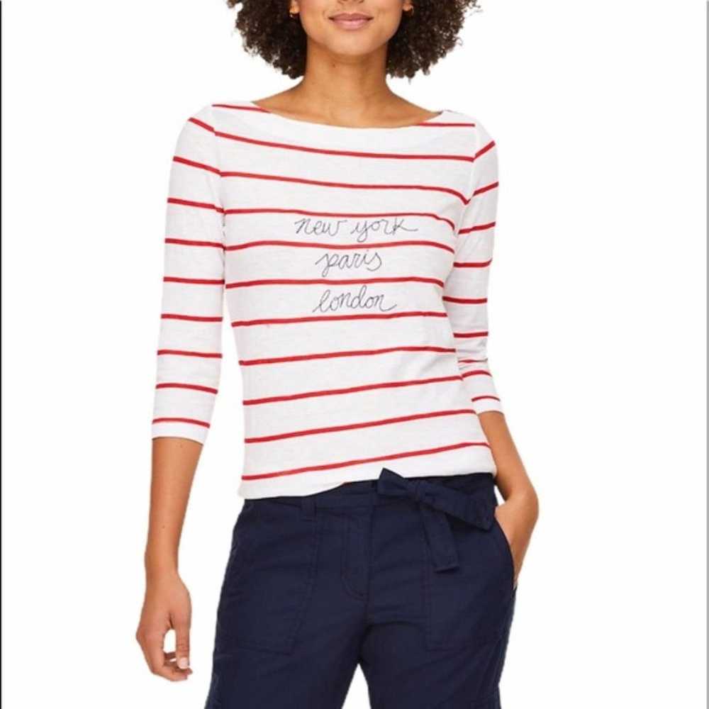 Loft LOFT Red & White City Striped Boatneck Tee - image 1