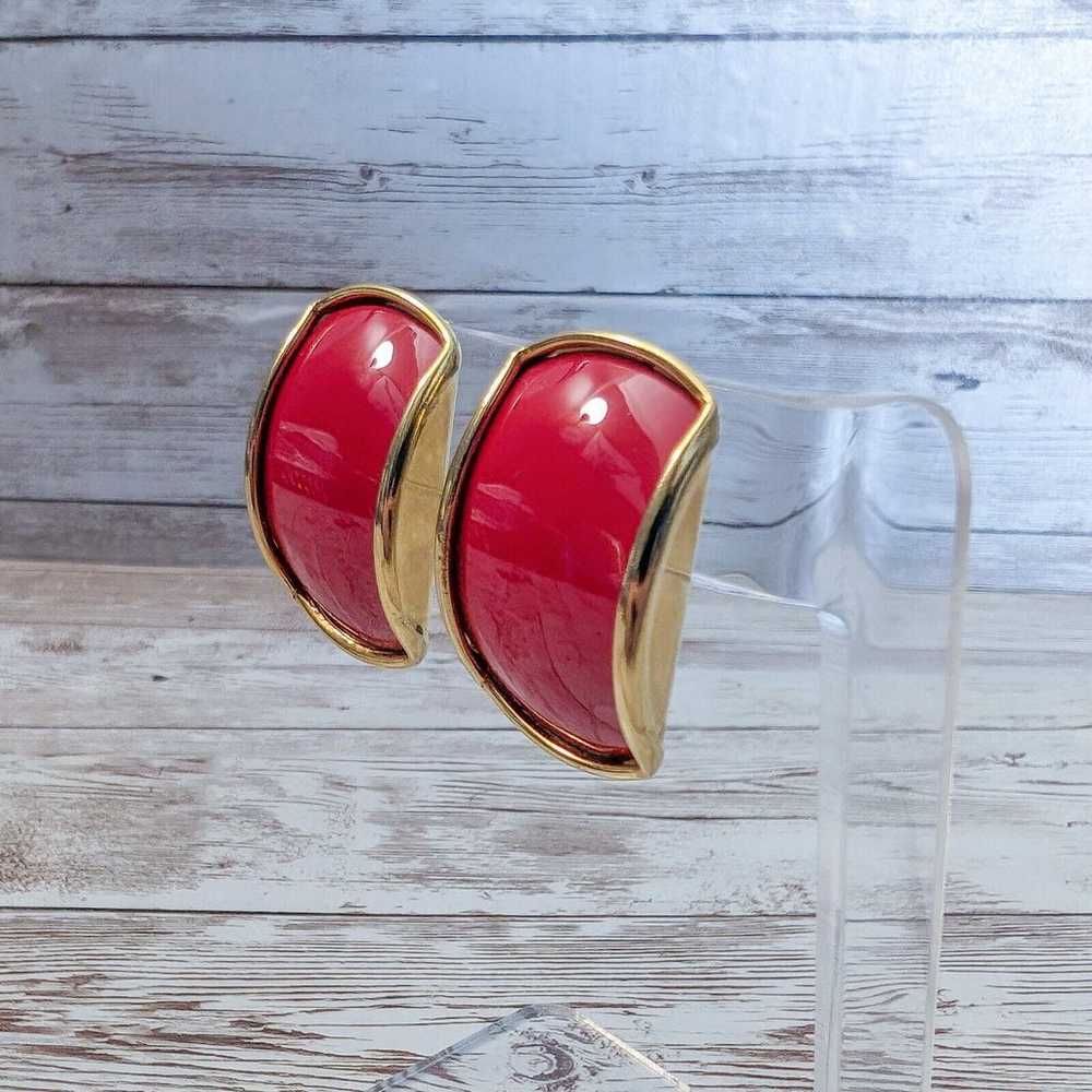 Vintage Clip On Earrings - Large Curved Statement… - image 2