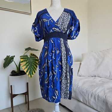 Tibi Silk Royal Blue Fitted Waist Floral Mini Dre… - image 1