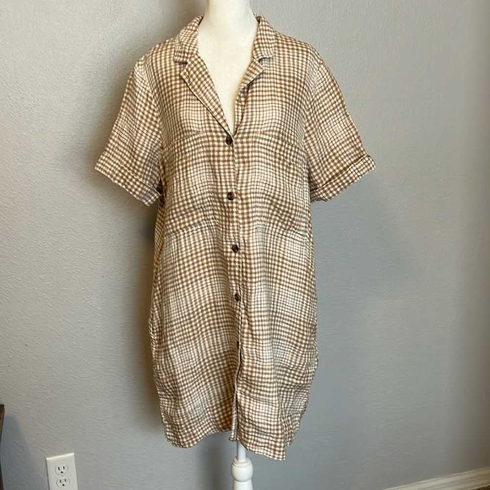 Everlane Linen Tan Plaid Shirt Dress Size Medium - image 1