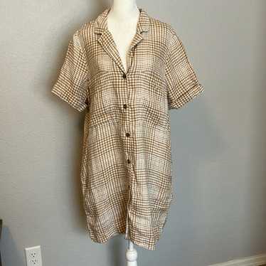 Everlane Linen Tan Plaid Shirt Dress Size Medium - image 1