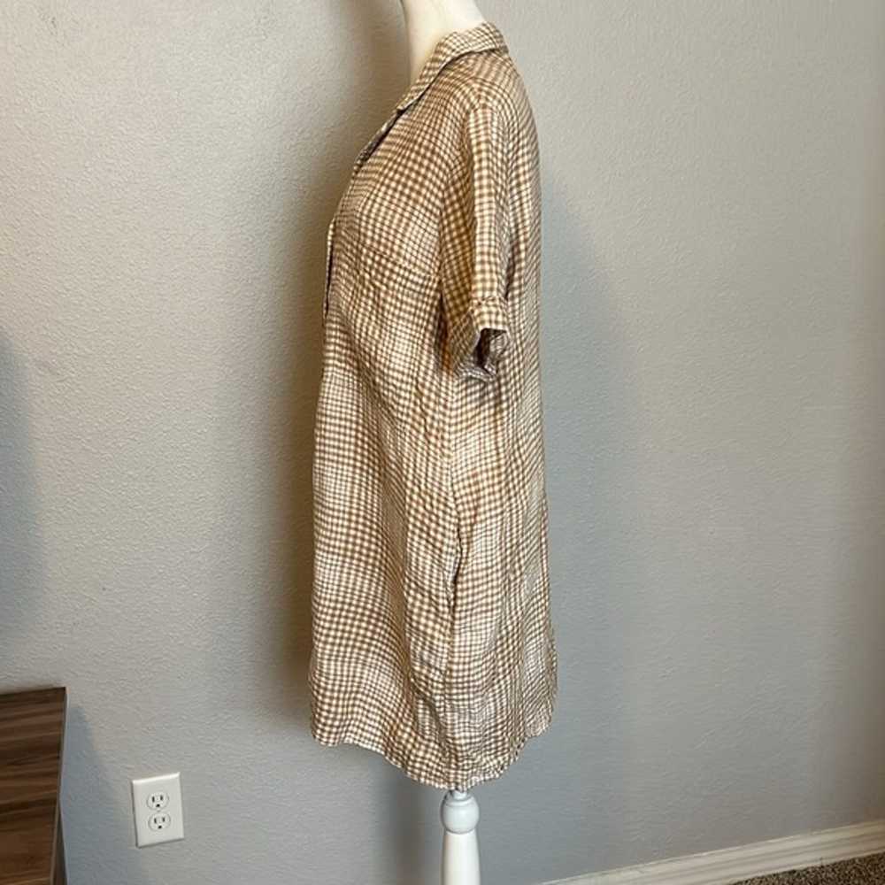 Everlane Linen Tan Plaid Shirt Dress Size Medium - image 2