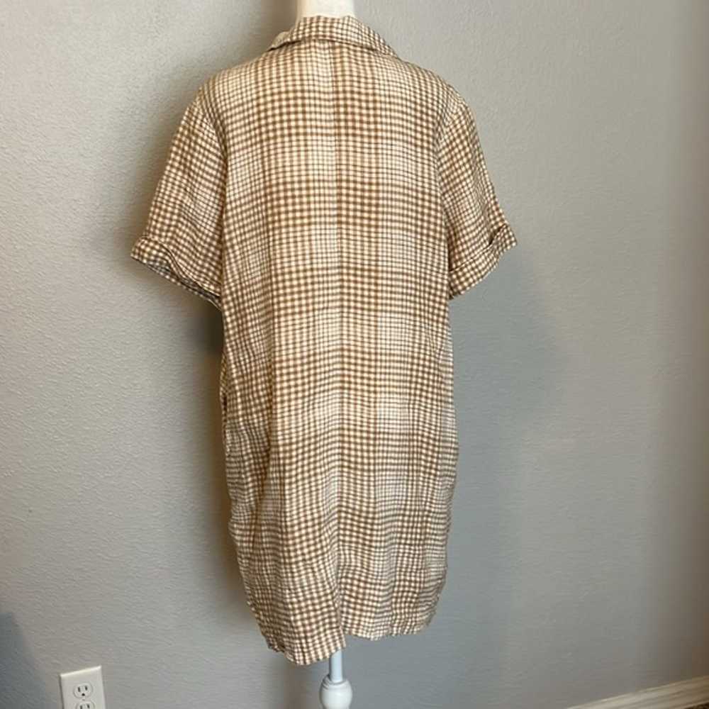 Everlane Linen Tan Plaid Shirt Dress Size Medium - image 5