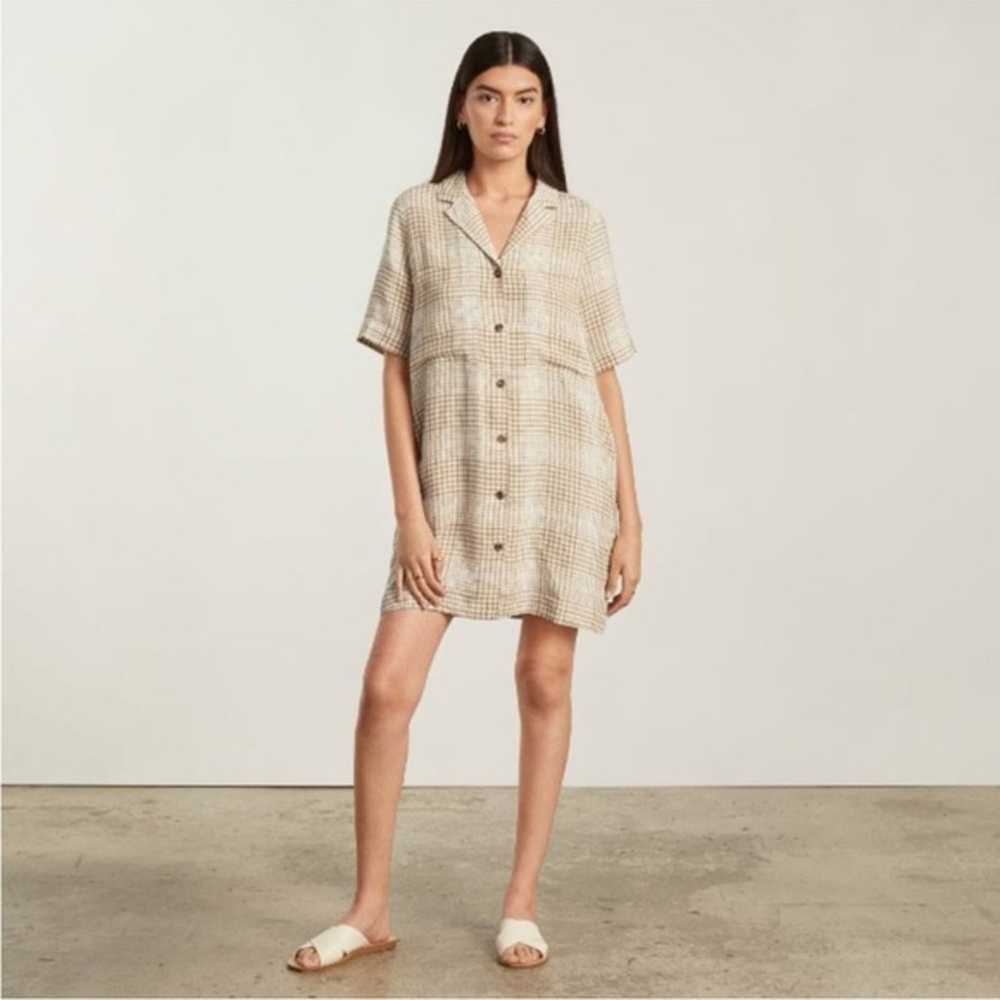 Everlane Linen Tan Plaid Shirt Dress Size Medium - image 8