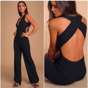 Lulus Thinking Out Loud Black Backless Jumpsuit Si