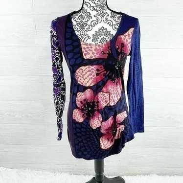 Desigual Melba Beaded Floral Pleated Tunic Top Dr… - image 1