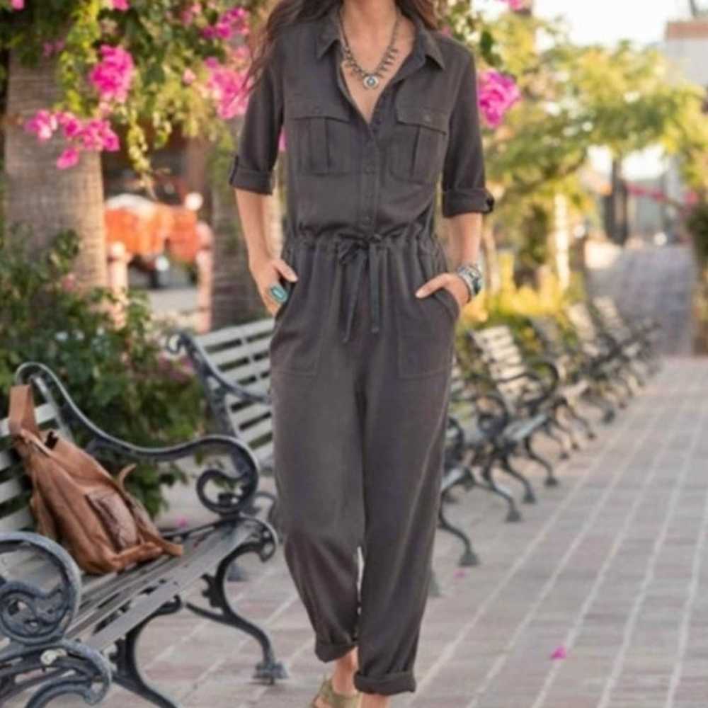 Sundance Women All Roads Jumpsuit XL Gray Half Sl… - image 4