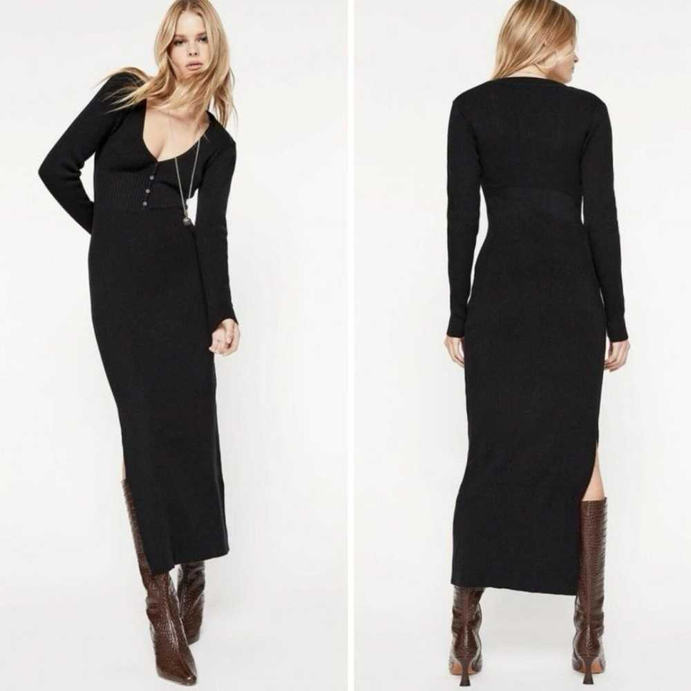 Bardot Collar Ribbed Knit Long Sleeve Dress in Bl… - image 1