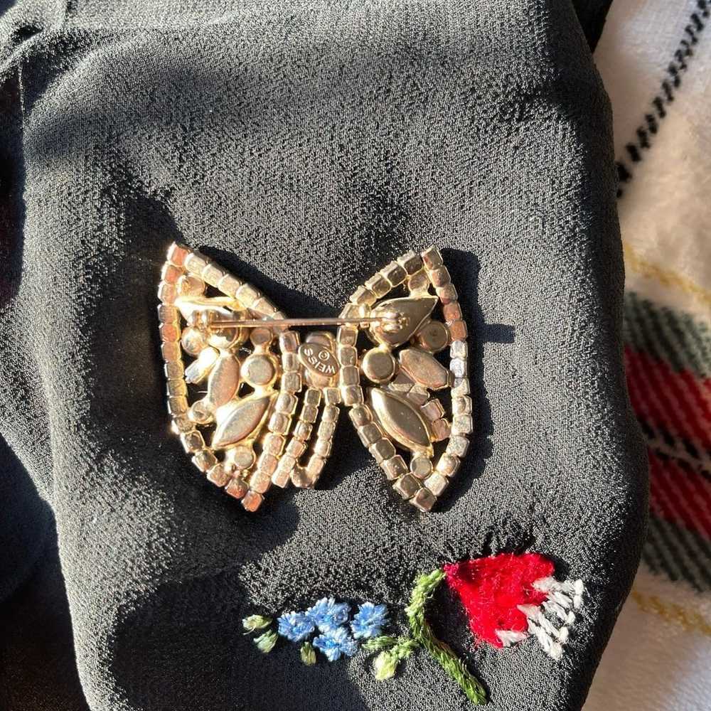 WEISS Rhinestone Bow or Butterfly Pin- Vintage! - image 6