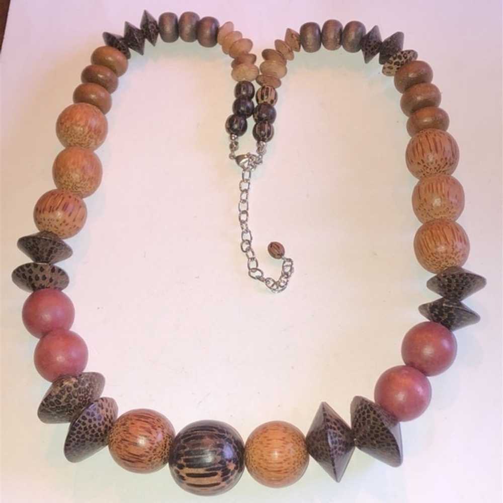 Huge Vintage Brown Wooden Beaded Ethnic Tribal Bo… - image 1