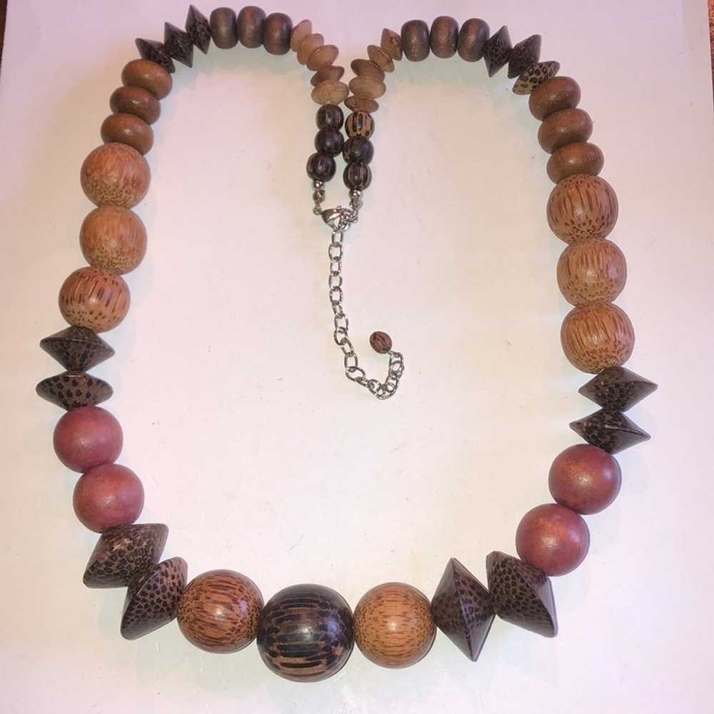 Huge Vintage Brown Wooden Beaded Ethnic Tribal Bo… - image 3