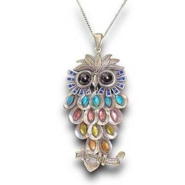 Silver Tone Vintage Owl Hinged Necklace Pendant