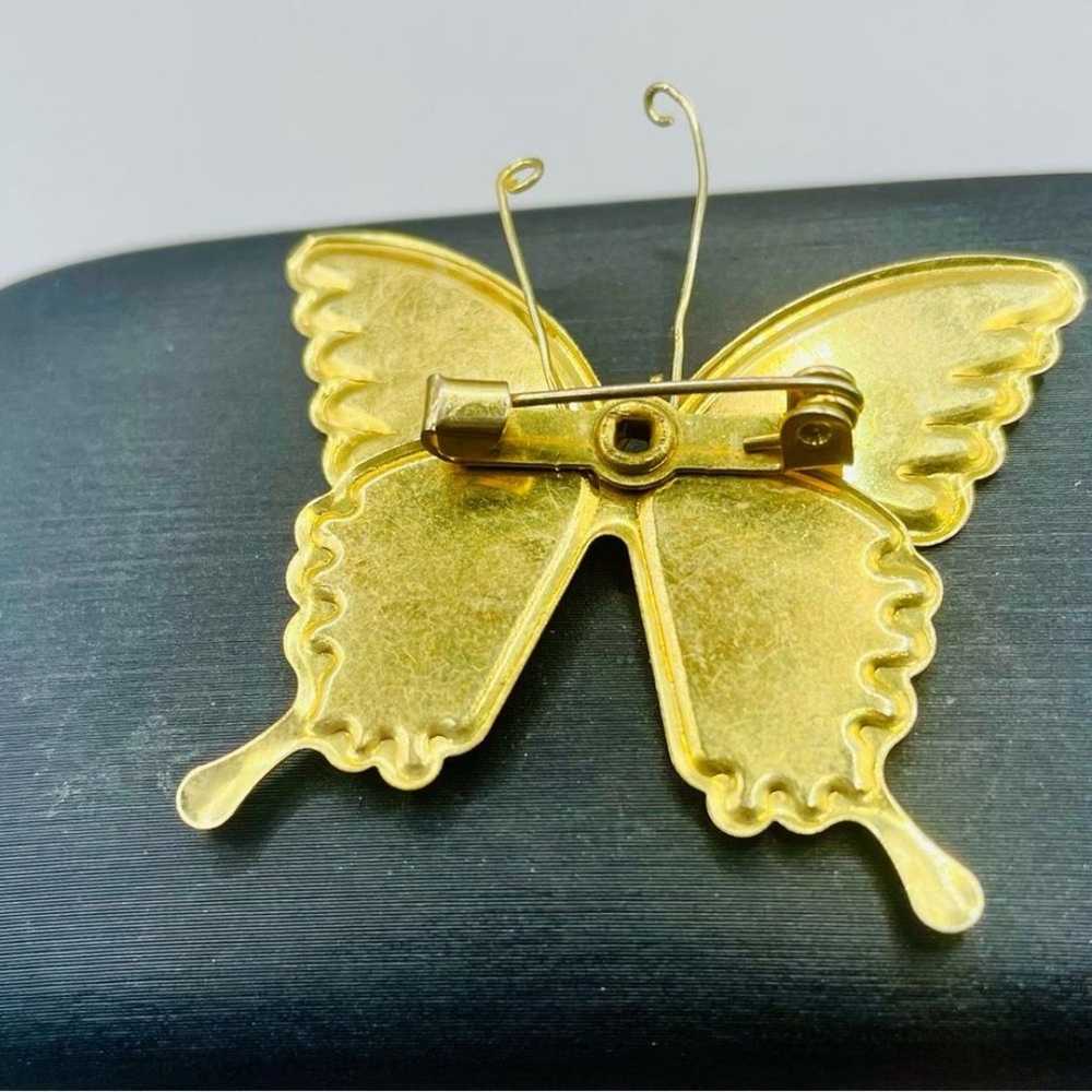 Vintage enamel glitter articulating butterfly bro… - image 2