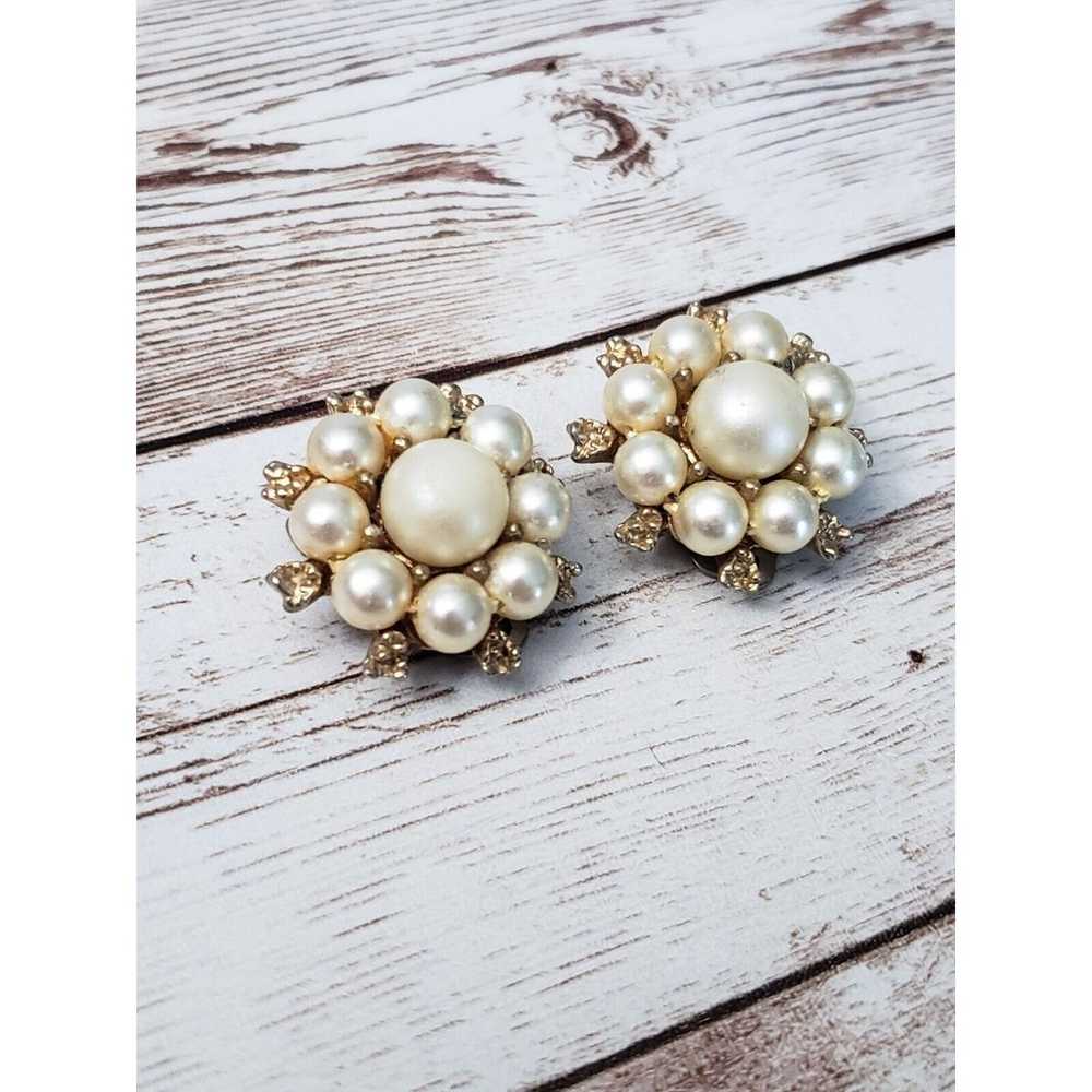 Vintage Kramer Clip On Earrings - Faux Pearl 7/8" - image 2