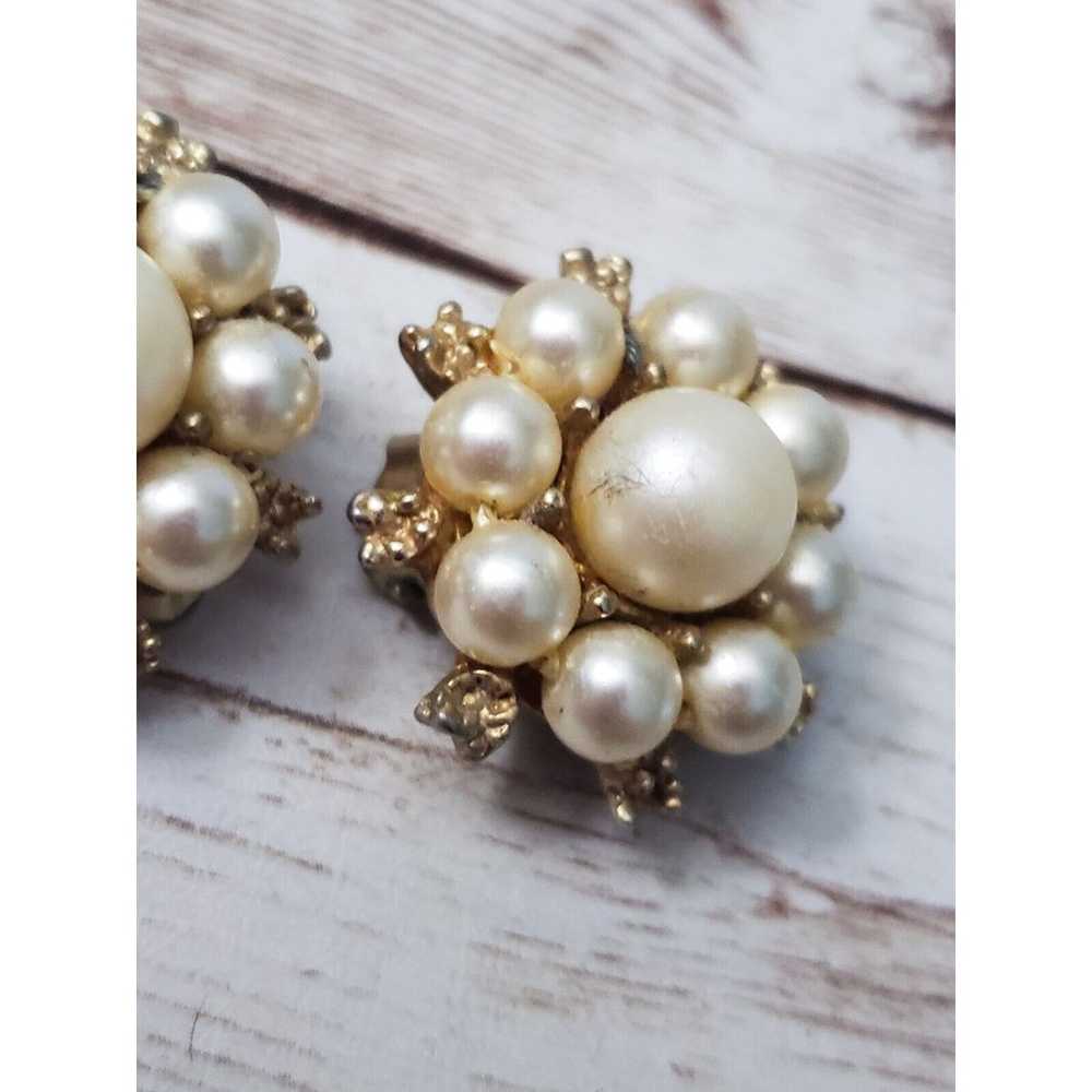 Vintage Kramer Clip On Earrings - Faux Pearl 7/8" - image 3