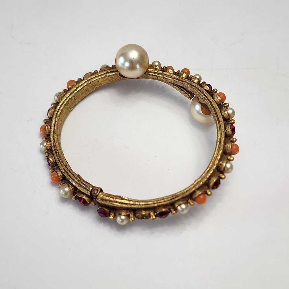 Vintage Florenza Goldtone Clamp Bracelet w/Faux P… - image 2