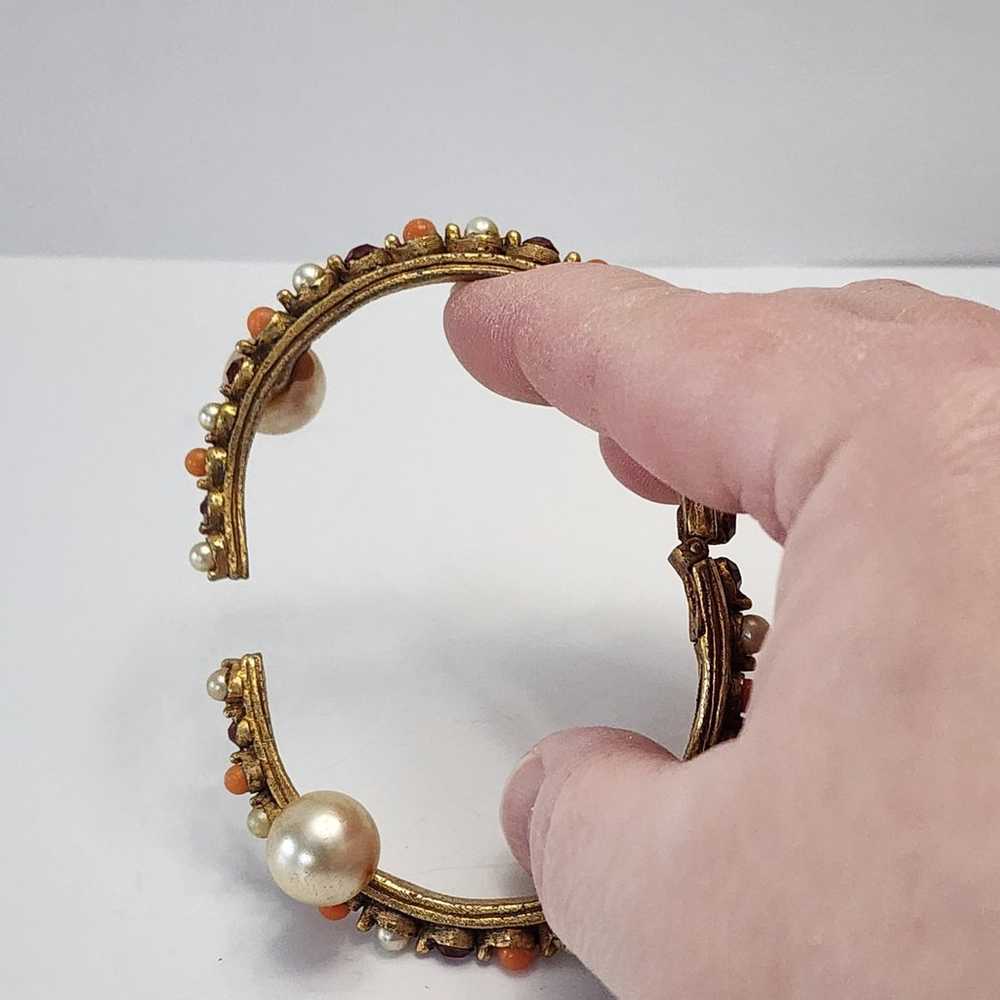 Vintage Florenza Goldtone Clamp Bracelet w/Faux P… - image 3