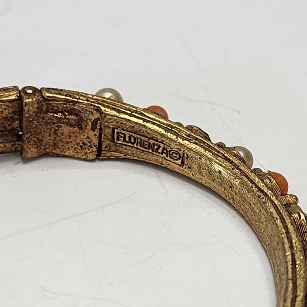 Vintage Florenza Goldtone Clamp Bracelet w/Faux P… - image 5