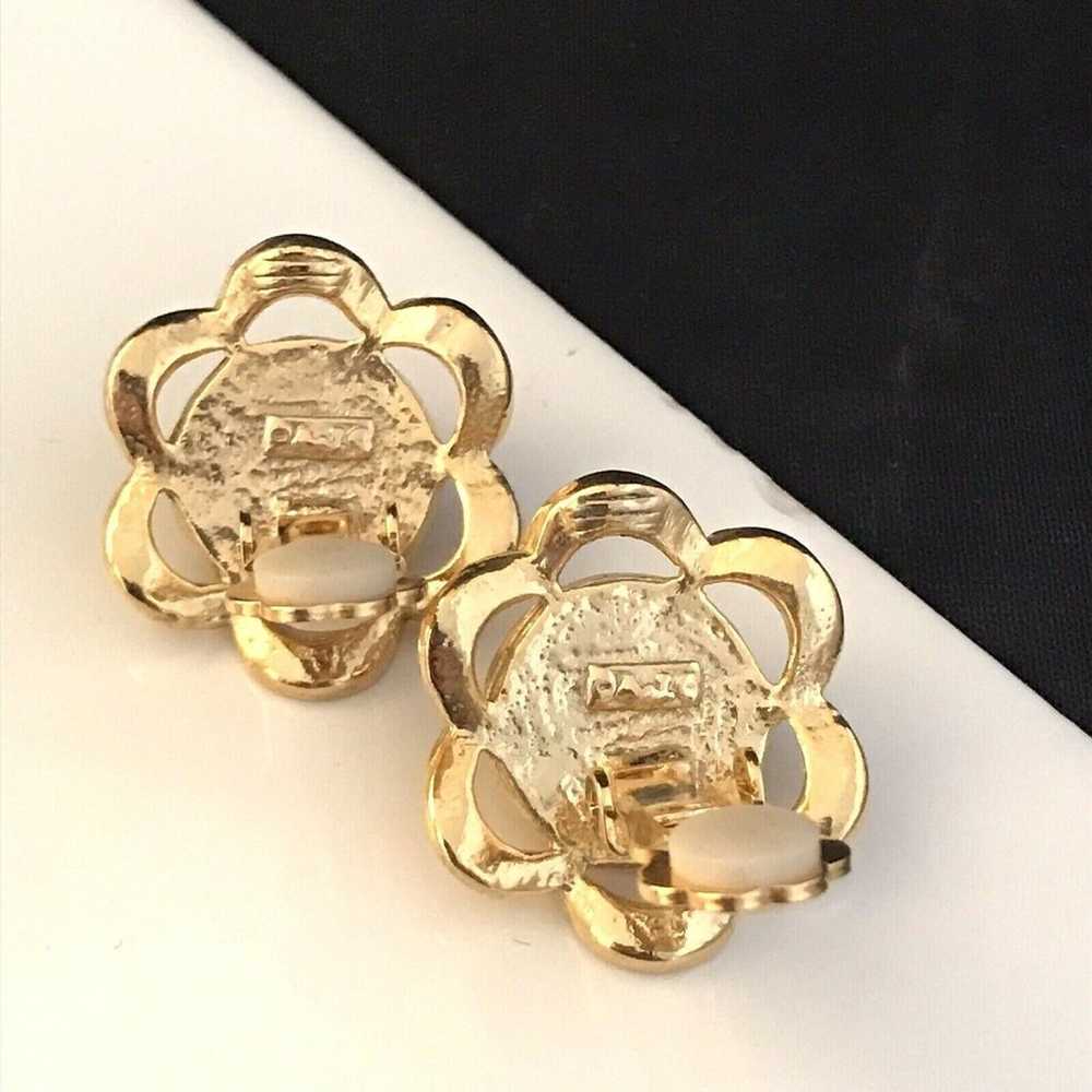 Vintage Designer Statement Earrings Simulated Pea… - image 4