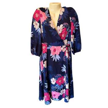 Eliza J Navy Pink Floral Faux Wrap Dress Size 8