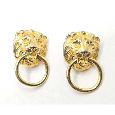 Vintage Lion Head Door Knocker Gold Tone Dangle A… - image 1