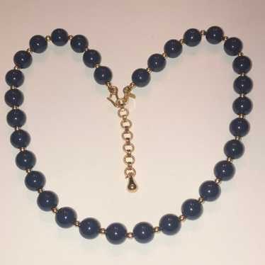 Monet Vintage Navy Blue & Gold Tone Beaded Classi… - image 1