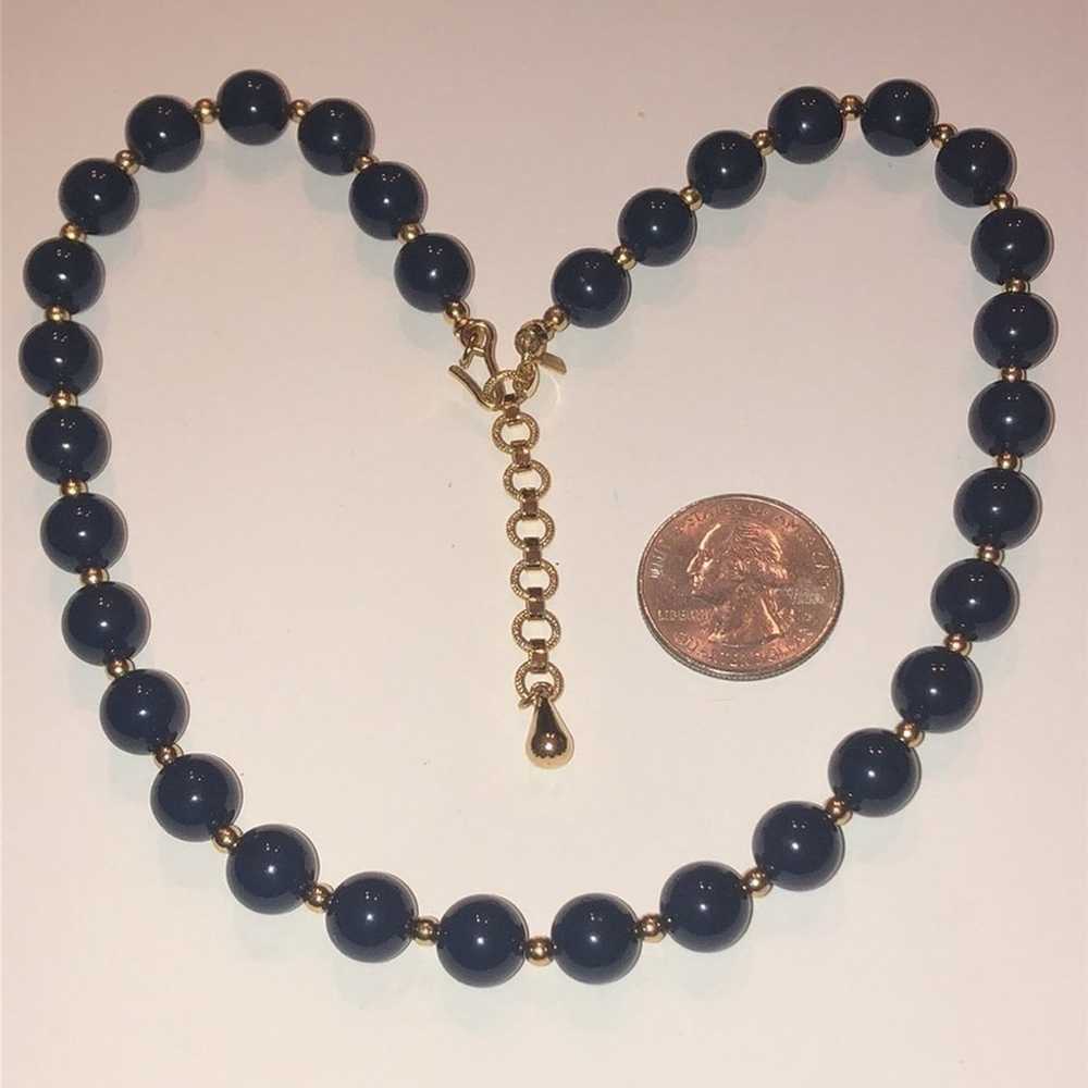 Monet Vintage Navy Blue & Gold Tone Beaded Classi… - image 2