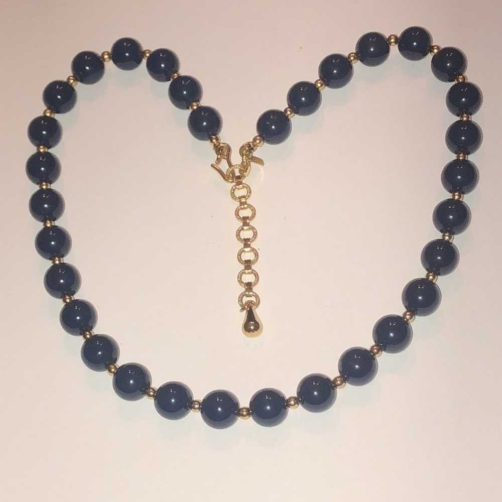 Monet Vintage Navy Blue & Gold Tone Beaded Classi… - image 3