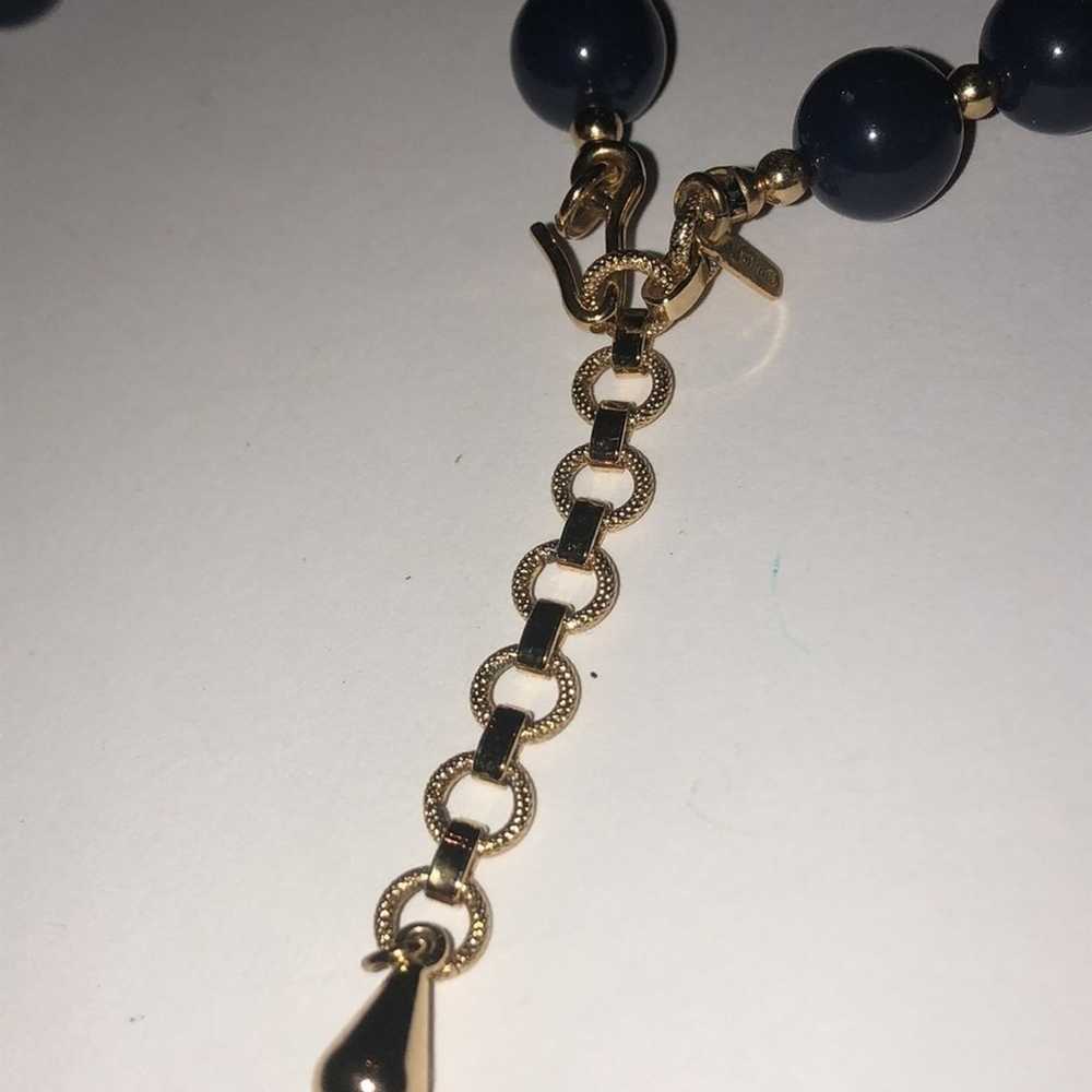 Monet Vintage Navy Blue & Gold Tone Beaded Classi… - image 4