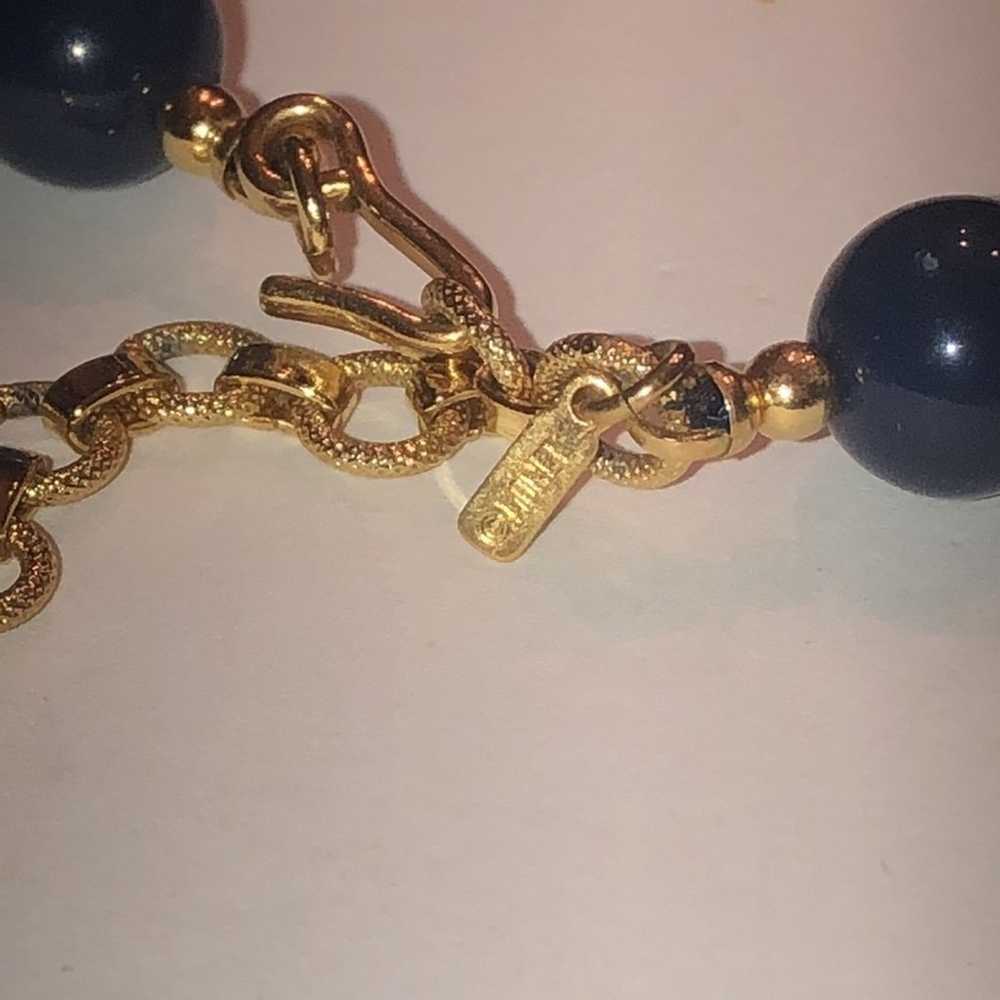 Monet Vintage Navy Blue & Gold Tone Beaded Classi… - image 5