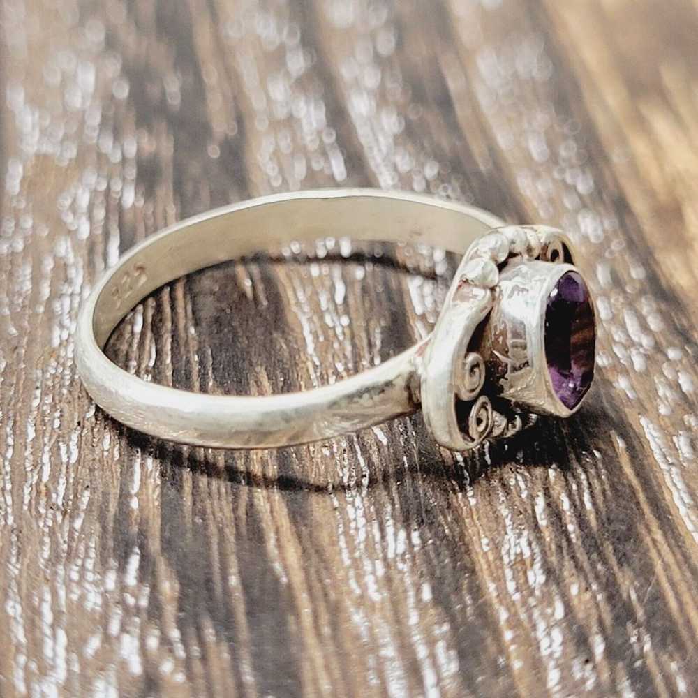 Vintage Round Shape One Stone Purple Amethyst rin… - image 5