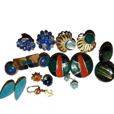 Vintage blue green and gold tone earrings lot