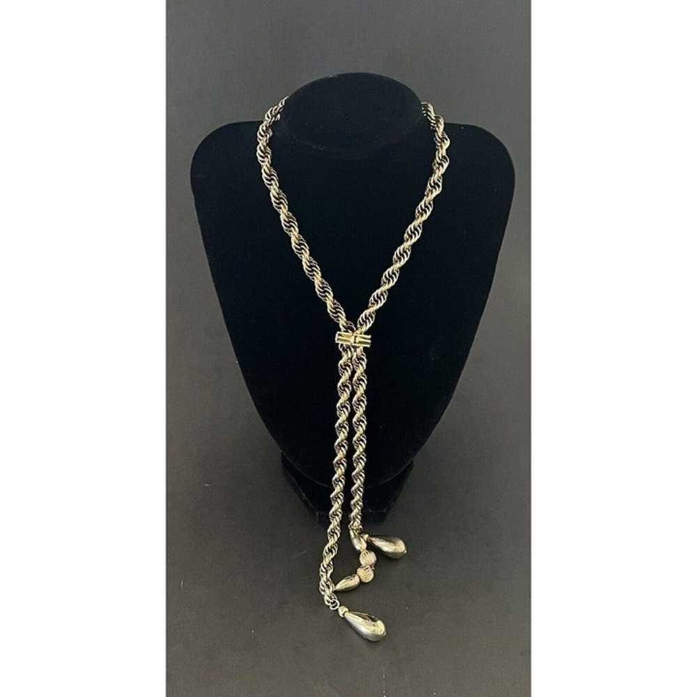 Vintage Slider Necklace Gold Tone Chunky Rope Cha… - image 2