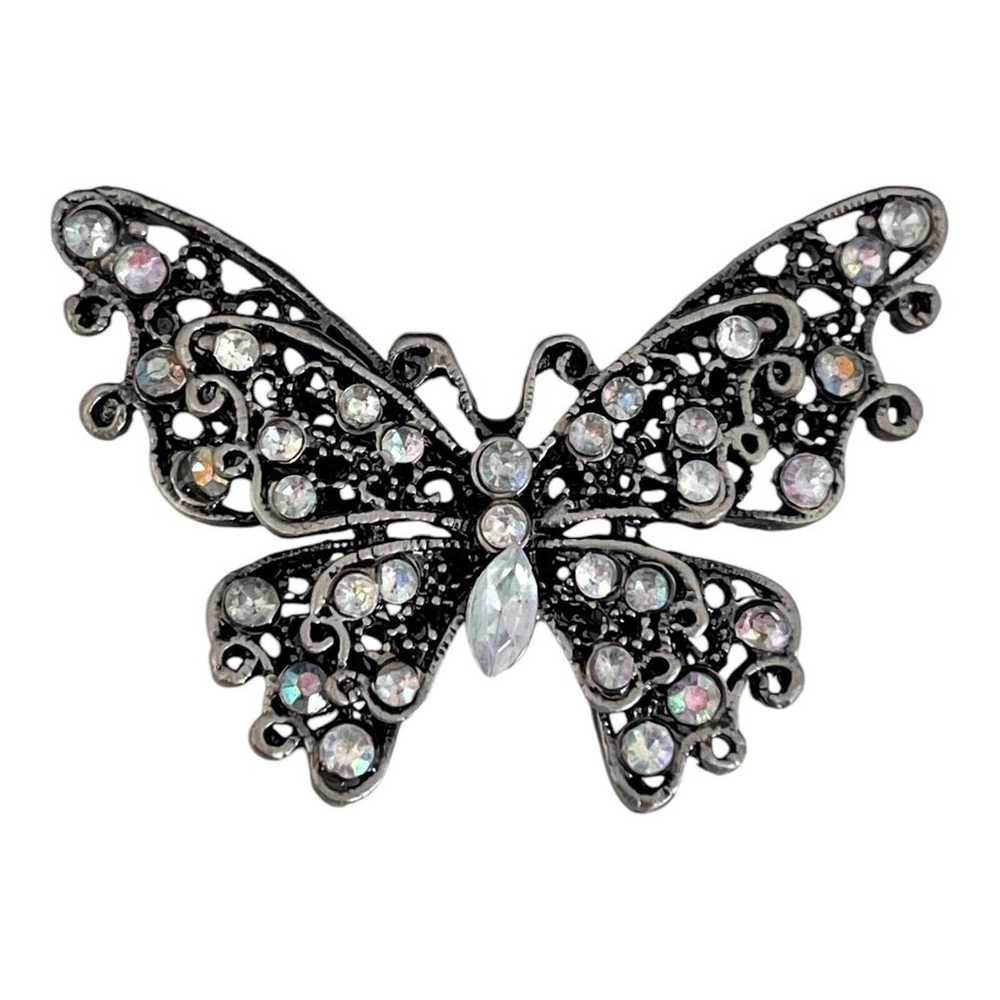 Vintage Butterfly Pin Brooch Aurora Borealis Crys… - image 3