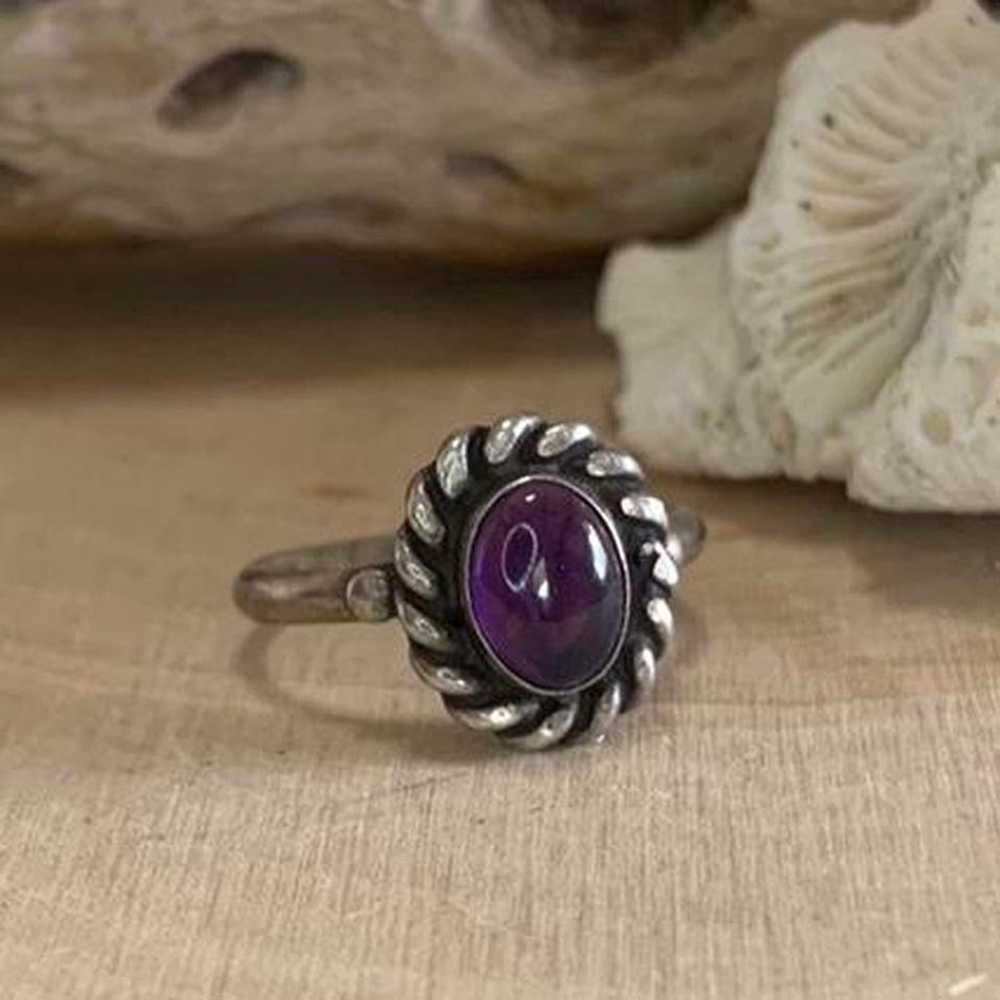 Vintage Southwestern 925 Silver Dark Purple Ring … - image 1