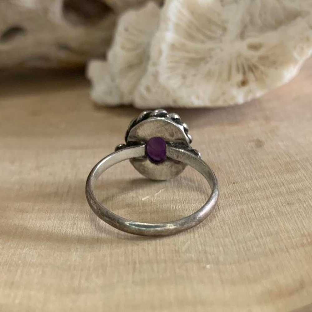 Vintage Southwestern 925 Silver Dark Purple Ring … - image 2