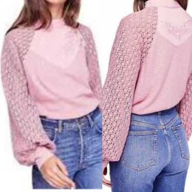 FREE PEOPLE PINK LACE & EMBROIDERED BLOUSE SIZE SM