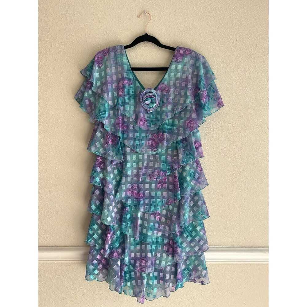 Patra Petites Vintage 80’s Tiered Dress Purple Gr… - image 1