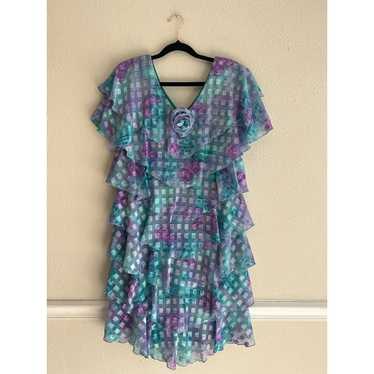 Patra Petites Vintage 80’s Tiered Dress Purple Gr… - image 1