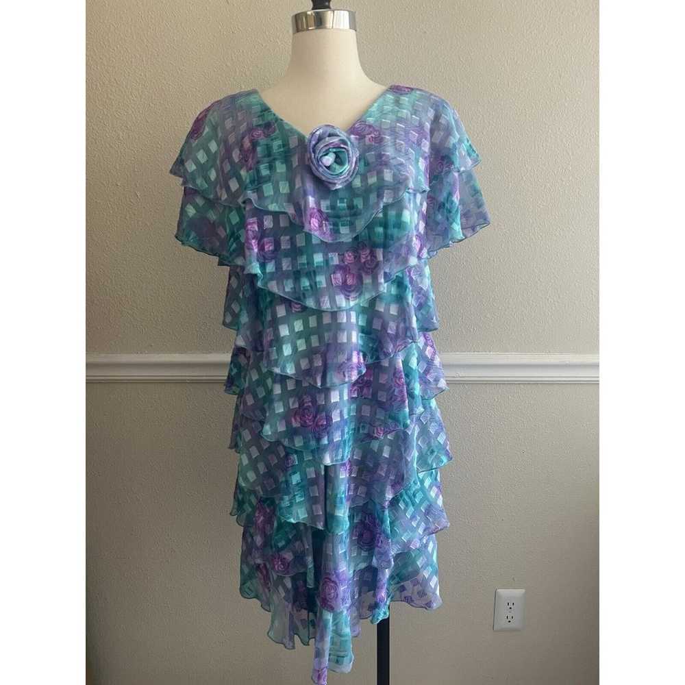 Patra Petites Vintage 80’s Tiered Dress Purple Gr… - image 2