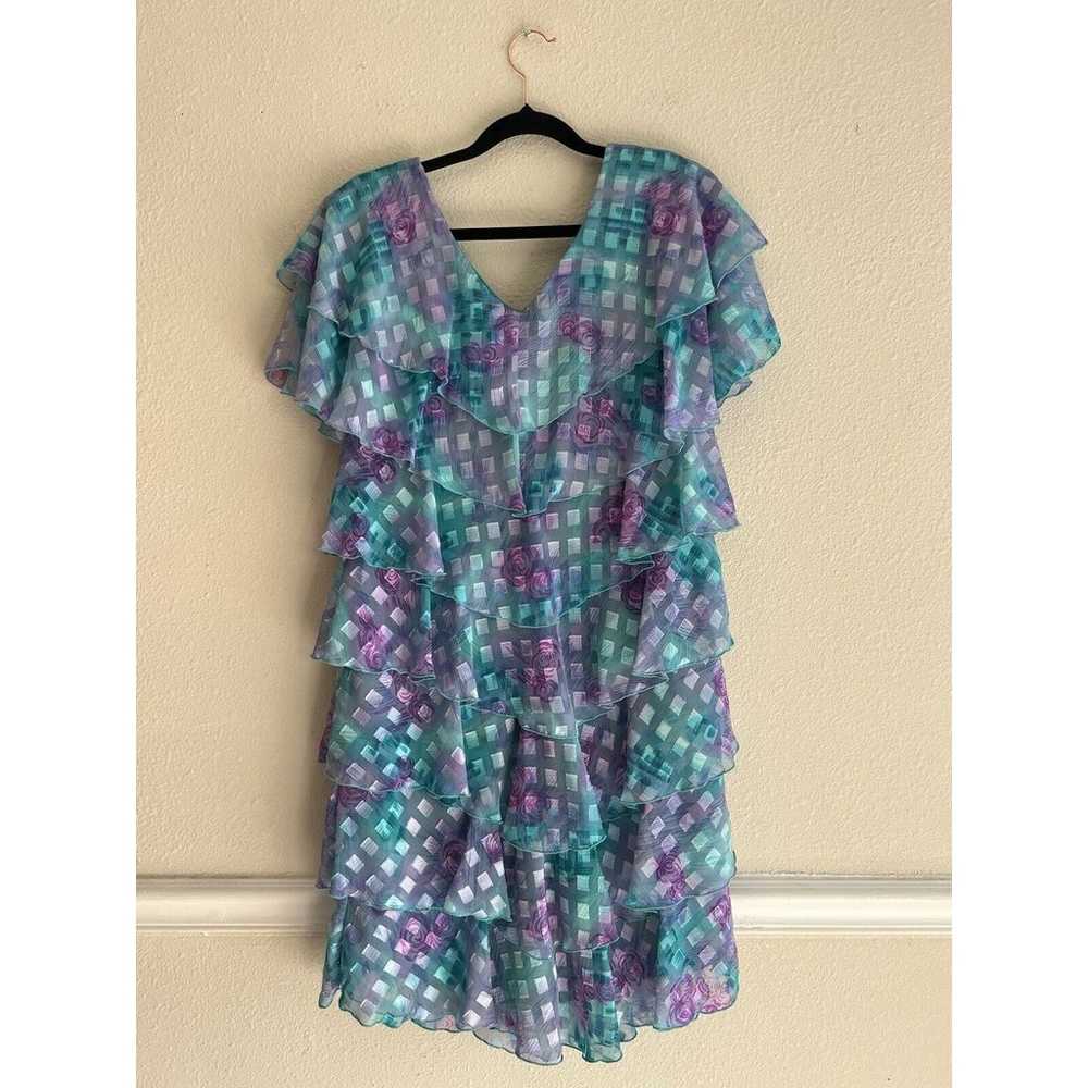 Patra Petites Vintage 80’s Tiered Dress Purple Gr… - image 3