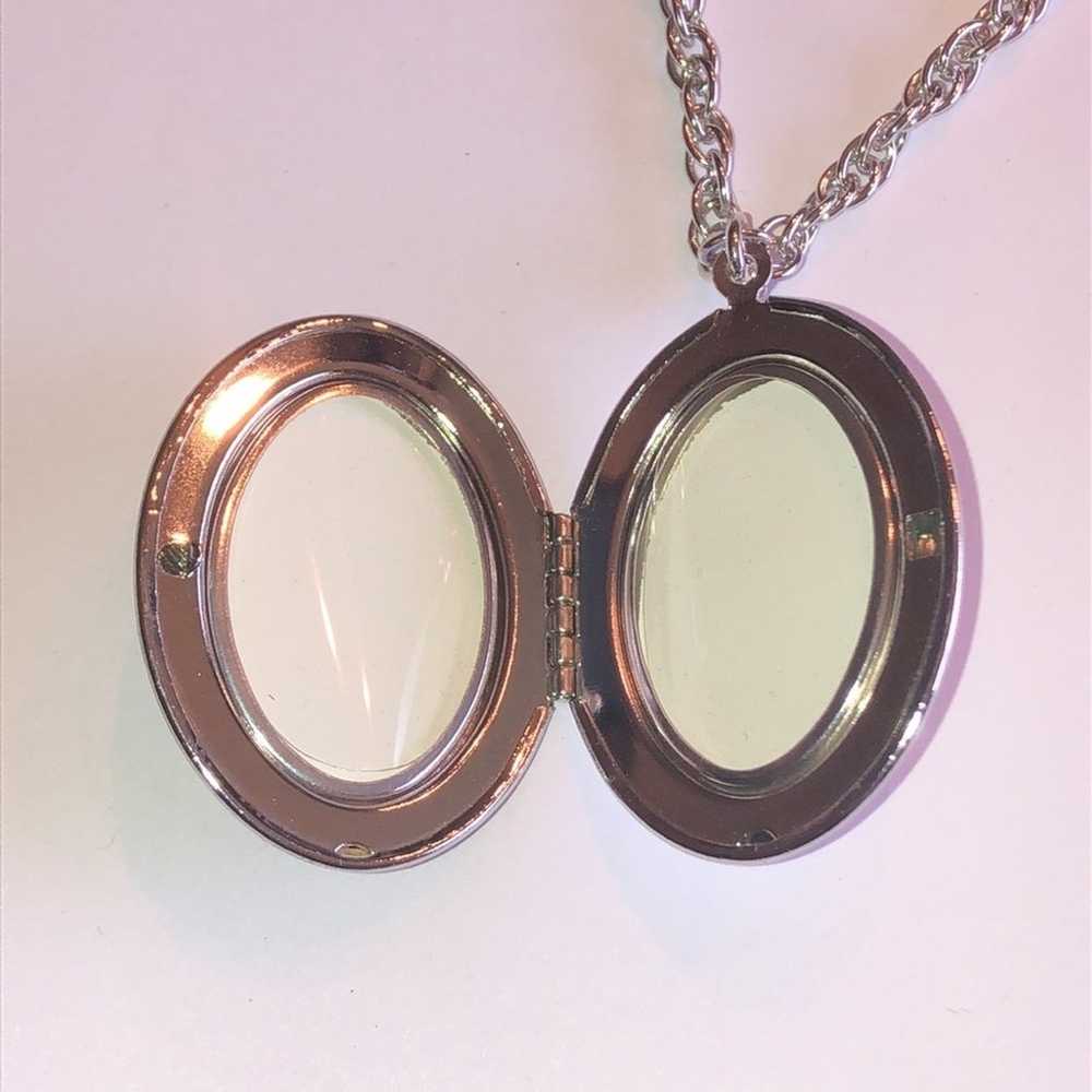 Vintage Silver Tone Chain Engraved Floral Locket … - image 4