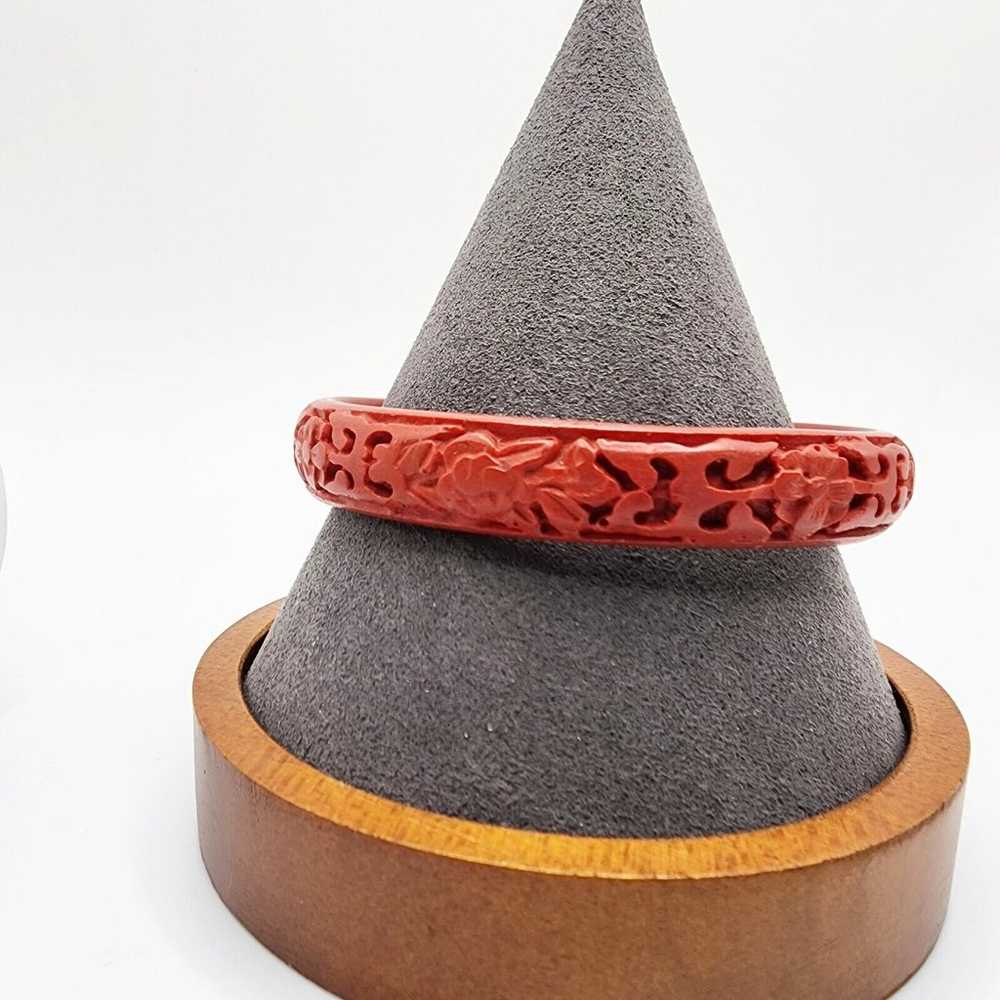 Vintage Antique Chinese Cinnabar Carved Bangle Br… - image 1